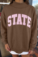 Load image into Gallery viewer, Coffee Exposed Seam Mock Neck STATE Letter Graphic Loose Sweatshirt