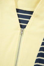 Load image into Gallery viewer, Blue Stripe Color Block Patchwork Zip V Neck Pullover Loose Pants 2pcs Set