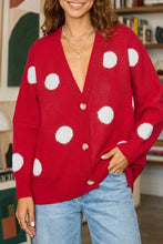 Load image into Gallery viewer, Red Polka Dot Button Front Oversized V Neck Cardigan