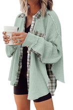 Load image into Gallery viewer, Grass Green Plaid Patchwork Waffle Thermal Knit Shacket