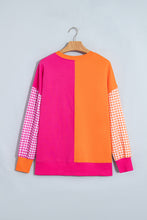 Load image into Gallery viewer, Rose Red Colorblock Gingham Sleeve Crewneck Sweatshirt