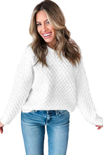 Load image into Gallery viewer, White Solid Textured Knit Pearl Embellished Pullover Sweater