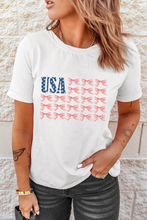 Load image into Gallery viewer, White USA Flag Bow Knot Print Round Neck T Shirt