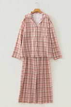 Load image into Gallery viewer, Pink Plaid Patch Pockets Long Sleeve Lounge Set