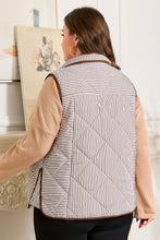 Load image into Gallery viewer, Brown Stripe Quilted Wavy Hem Snap Button Plus Size Vest