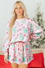 Load image into Gallery viewer, Pink Floral Print Lace Trim Long Sleeve Skirt Set