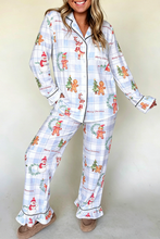 Load image into Gallery viewer, Sky Blue Plaid Cartoon Christmas Pattern Shirt Top 2pcs Pajama Set