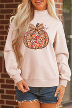 Load image into Gallery viewer, Apricot Pink Floral Pumpkin Graphic Mock Neck Oversized Sweatshirt