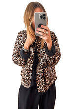 Load image into Gallery viewer, Brown Leopard Print Quilted Button Front Patch Pockets Jacket