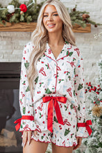 Load image into Gallery viewer, White Christmas Print Ruffle Cuff Long Sleeve Lounge Set