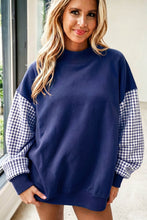 Load image into Gallery viewer, Pink Plaid Sleeve Colorblock Loose Tunic Sweatshirt