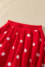 Load image into Gallery viewer, Red Polka Dot Raw Hem Relaxed Pullover Loose Skort Two Piece Set