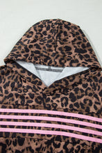 Load image into Gallery viewer, Brown Leopard Print Contrast Striped Detail Long Sleeve Top Pant Set