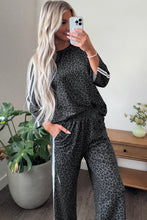 Load image into Gallery viewer, Pink Leopard Print Varsity Striped Detail 3/4 Sleeve Top Shift Pant Set