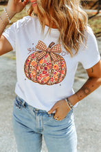 Load image into Gallery viewer, White Floral Pumpkin Print Round Neck Short Sleeve T-Shirt