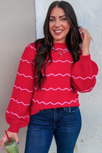 Load image into Gallery viewer, Red Stripe Striped Round Neck Long Sleeve Shift Pullover Sweater