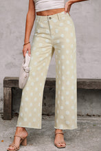 Load image into Gallery viewer, Sky Blue Polka Dot Print Raw Hem Shift Jeans