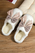 Load image into Gallery viewer, White Contrast Bowknot Applique Plush Winter Slippers (Colors May Differ by Batch)