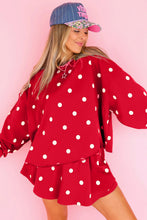 Load image into Gallery viewer, Red Polka Dot Raw Hem Relaxed Pullover Loose Skort Two Piece Set