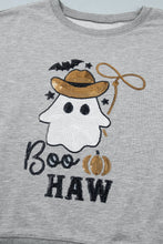 Load image into Gallery viewer, Medium Grey Sequin Western Ghost Print Long Sleeve Round Neck Sweatshirt