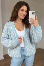 Load image into Gallery viewer, Light Blue Leopard Print V Neck Long Sleeve Loose Fit Knit Cardigan