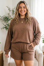 Load image into Gallery viewer, Chestnut Drop Shoulder Long Sleeve Top Elastic Waist Shorts Plus Size Set