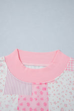 Load image into Gallery viewer, Light Pink Patchwork Floral Print Drop Shoulder Baggy Pullover Drawstring Shorts Set