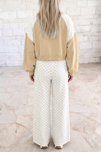 Load image into Gallery viewer, Khaki Polka Dot Patchwork Colorblock Long Sleeve Casual Two Piece Pants Set