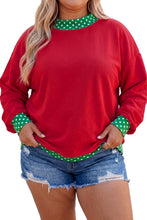 Load image into Gallery viewer, Orange Polka Dot Patchwork Round Neck Plus Size Sweatshirt