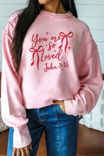 Load image into Gallery viewer, Pink you are so loved Valentines Day Bow Embroidered Graphic Pullover Top