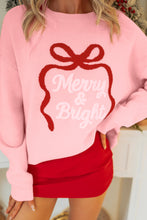 Load image into Gallery viewer, Gossamer Pink Drop Shoulder Round Neck Towel Embroidery Slogan Pullover Sweater