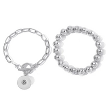 Load image into Gallery viewer, 18 or 20 MM Silver Tone Round Bead Snap Chain Stacked Bracelet