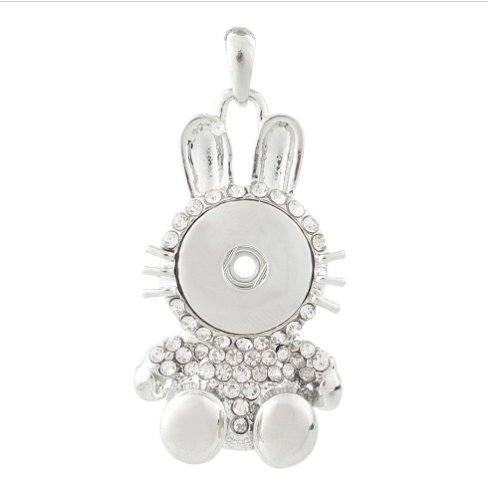 18 20 MM Rhinestone Silver Tone Bunny Necklace Pendant
