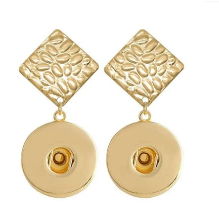 18 or 20 MM Stainless Steel Gold Square Top Snap Earrings