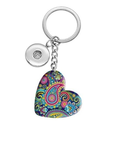 18 or 20 MM Heart Bohemia Pattern Resin Snap Key Chain