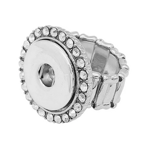 18 or 20 MM Silver Tone Snap Rhinestone Ring