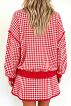 Load image into Gallery viewer, Green Gingham Oversized Ribbed Trim Crew Neck Long Sleeve Top and Skort Set