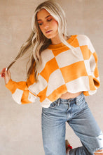 Load image into Gallery viewer, Black Checkered Bishop Sleeve Sweater