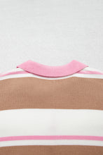 Load image into Gallery viewer, Pink Stripe Striped Colorblock V Neck Long Sleeve Tunic Sweater