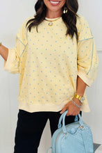Load image into Gallery viewer, Gray Polka Dot Print Piping Trim 3/4 Sleeve Relaxed Top