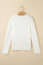 Load image into Gallery viewer, White Lace Trim Neck Cuff Patchwork Long Sleeve Pullover Sweater
