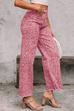 Load image into Gallery viewer, Brown Leopard Frayed Edge Wide Leg High Waist Jeans