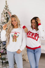 Load image into Gallery viewer, Beige Color Block Trim Merry Slogan Pullover Sweatshirt