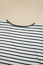 Load image into Gallery viewer, Gray Stripe V Neck Ruffle Contrast Sleeve Top Drawstring Pants 2pcs Set