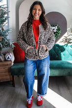 Load image into Gallery viewer, Khaki Leopard Print Patch Pockets Binding Tape Long Sleeve Regular Fit Jacket