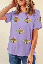 Load image into Gallery viewer, Wisteria Mardi Gras Sequined Pattern Holiday T Shirt