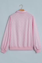 Load image into Gallery viewer, Pink Polka Dot Print Metal Button Collar Casual Pullover Sweatshirt