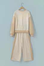 Load image into Gallery viewer, Red Color Block Plaid Patchwork Long Sleeve Pullover Wide Leg Pant Set