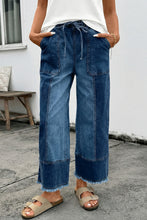 Load image into Gallery viewer, Prussian Blue Drawstring Seam Detail Raw Hem Wide Leg Denim Pants