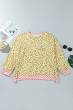 Load image into Gallery viewer, Brown Plus Size Leopard Print Contrast Polka Dot Trim Long Sleeve Top